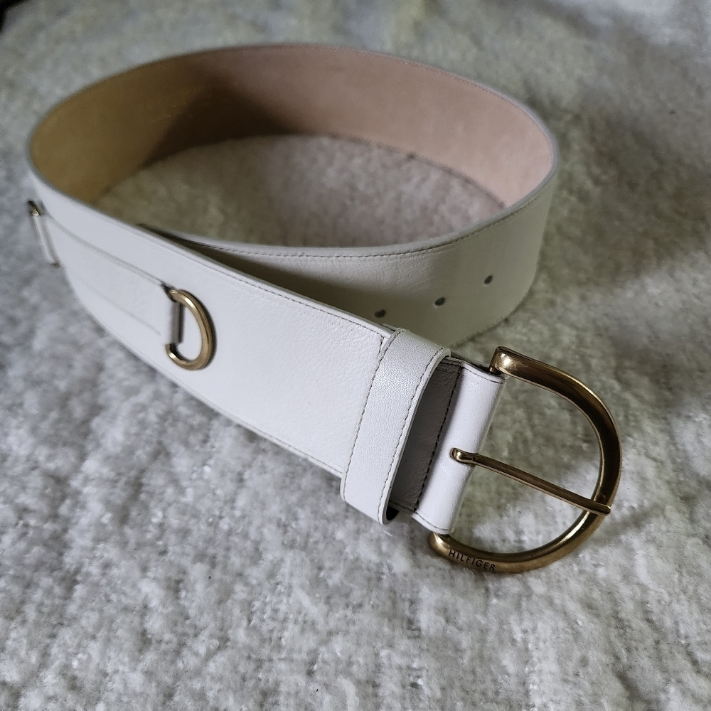 Tommy Hilfiger wide statement leather belt color white